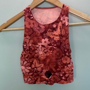 Aerie Red Floral Butterfly Tank Top